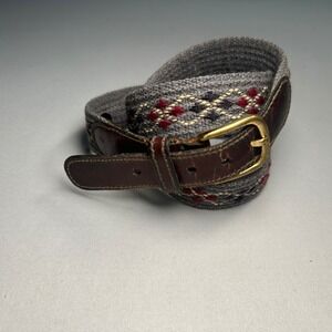 Canterbury Leather Belt Mens 36 Brown Woven Trim Brass Buckle Geometric Pattern